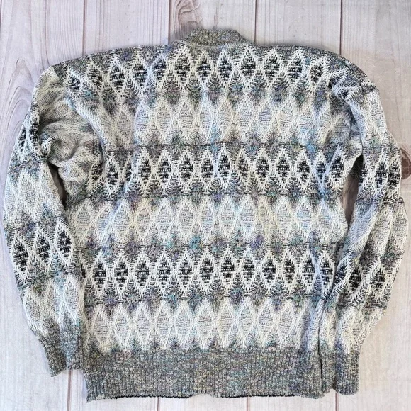 Vintage 80s 90s Mens Bachrach Cardigan Sweater Diamond Textured Multicolor Knit Cardigan